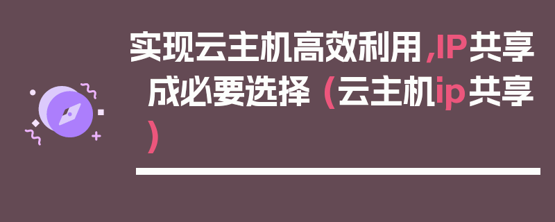 实现云主机高效利用，IP共享成必要选择 (云主机ip共享)