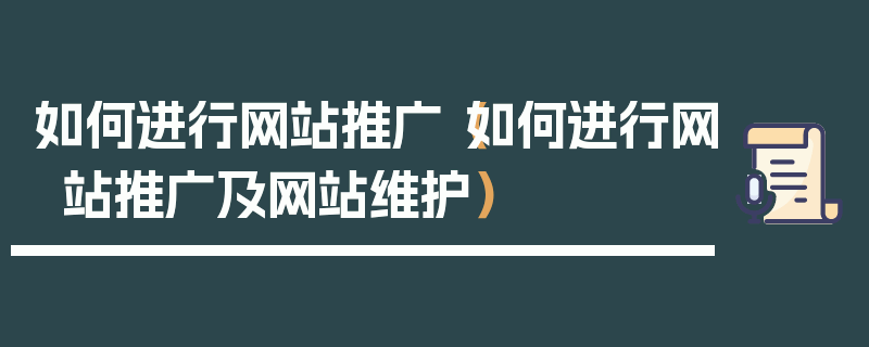 如何进行网站推广（如何进行网站推广及网站维护）