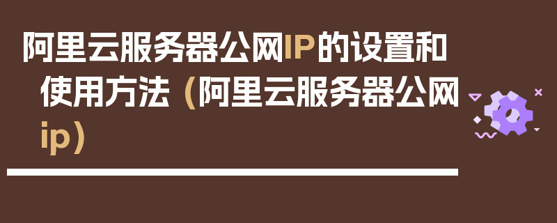 阿里云服务器公网IP的设置和使用方法 (阿里云服务器公网ip)