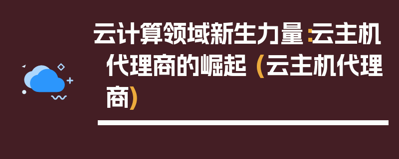 云计算领域新生力量：云主机代理商的崛起 (云主机代理商)