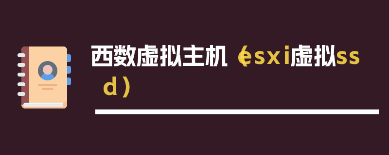 西数虚拟主机（esxi虚拟ssd）