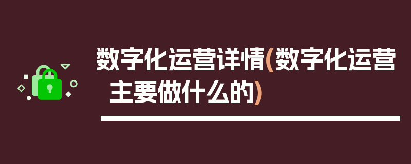 数字化运营详情(数字化运营主要做什么的)