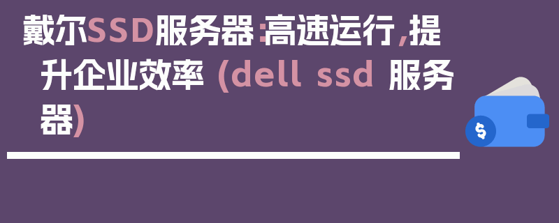 戴尔SSD服务器：高速运行，提升企业效率 (dell ssd 服务器)