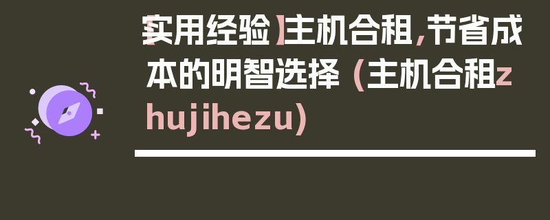 【实用经验】主机合租，节省成本的明智选择 (主机合租zhujihezu)