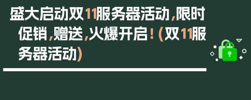 盛大启动双11服务器活动，限时促销，赠送，火爆开启！ (双11服务器活动)